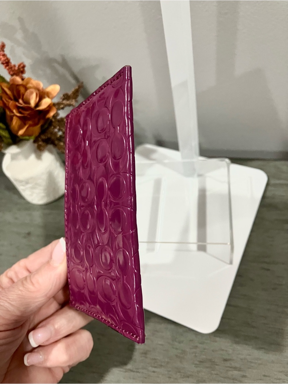 Coach Patent Card Case - Fuchsia Pink - Picture 3 of 4